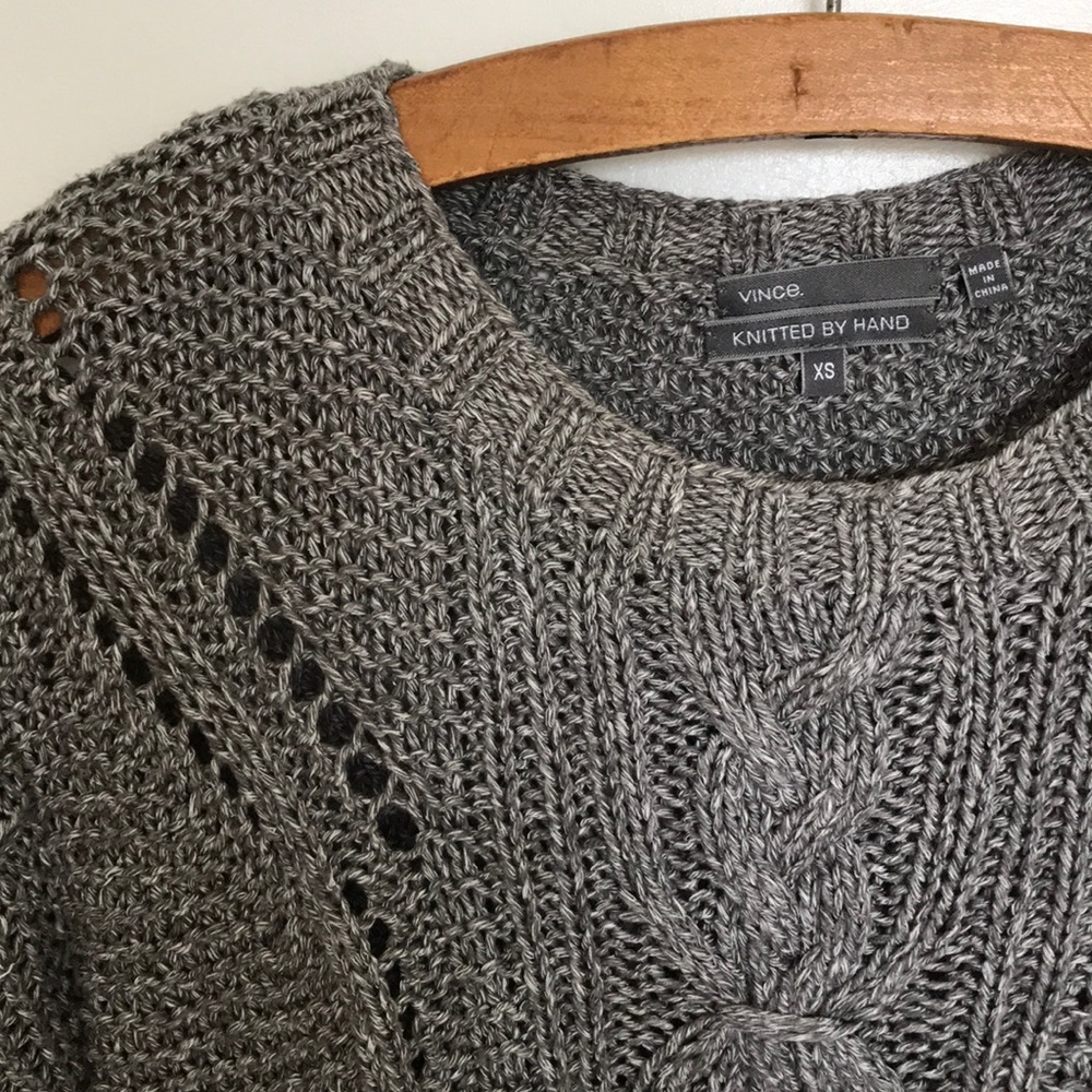 Vince Hand Knit Gray White Marled Sweater XS